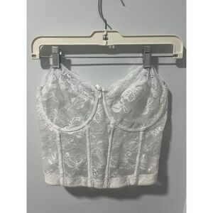 Vintage Wynette by Valmont White Lace Bustier Longline Bra 36D Y2K Coquette